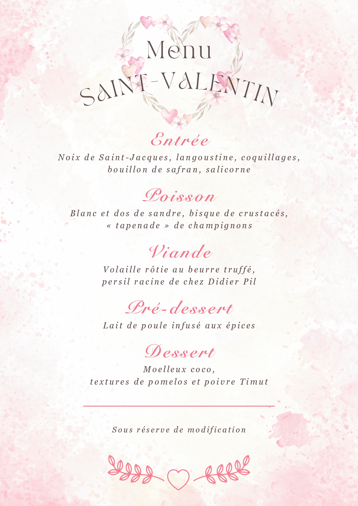 Menu Saint-Valentin Château Le Prieuré